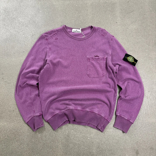 Felpa Stone Island A/I 2020 viola effetto OLD con taschino sul petto e badge sulla manica taglia M