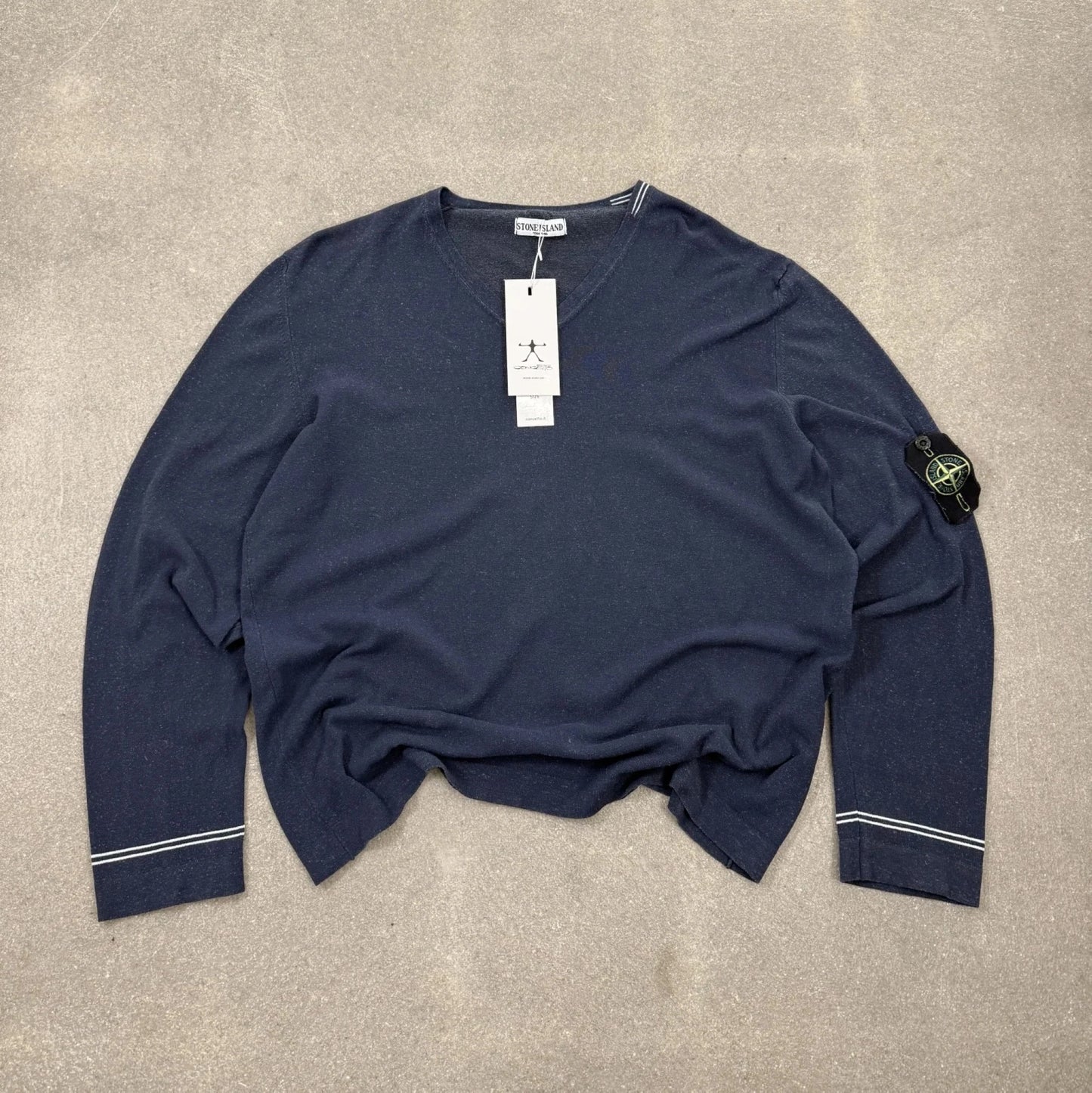 Maglia d archivio Stone Island primavera estate 2008 in lino e nylon blu navy tinto in capo taglia m