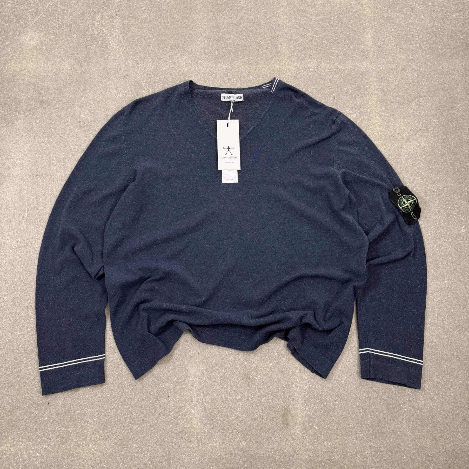 Maglia d archivio Stone Island primavera estate 2008 in lino e nylon blu navy tinto in capo taglia m