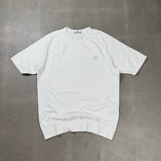 T-shirt felpata Stone Island bianca a maniche corte con patch logo taglia M 2017