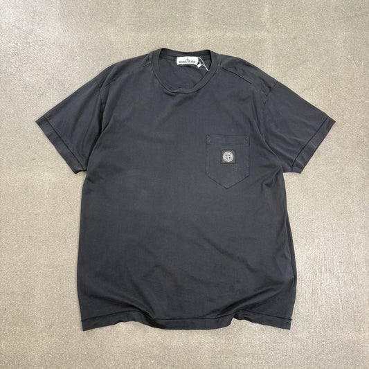 T-shirt Stone Island SS 2018 nero lavato con taschino sul petto e patch logo Compass