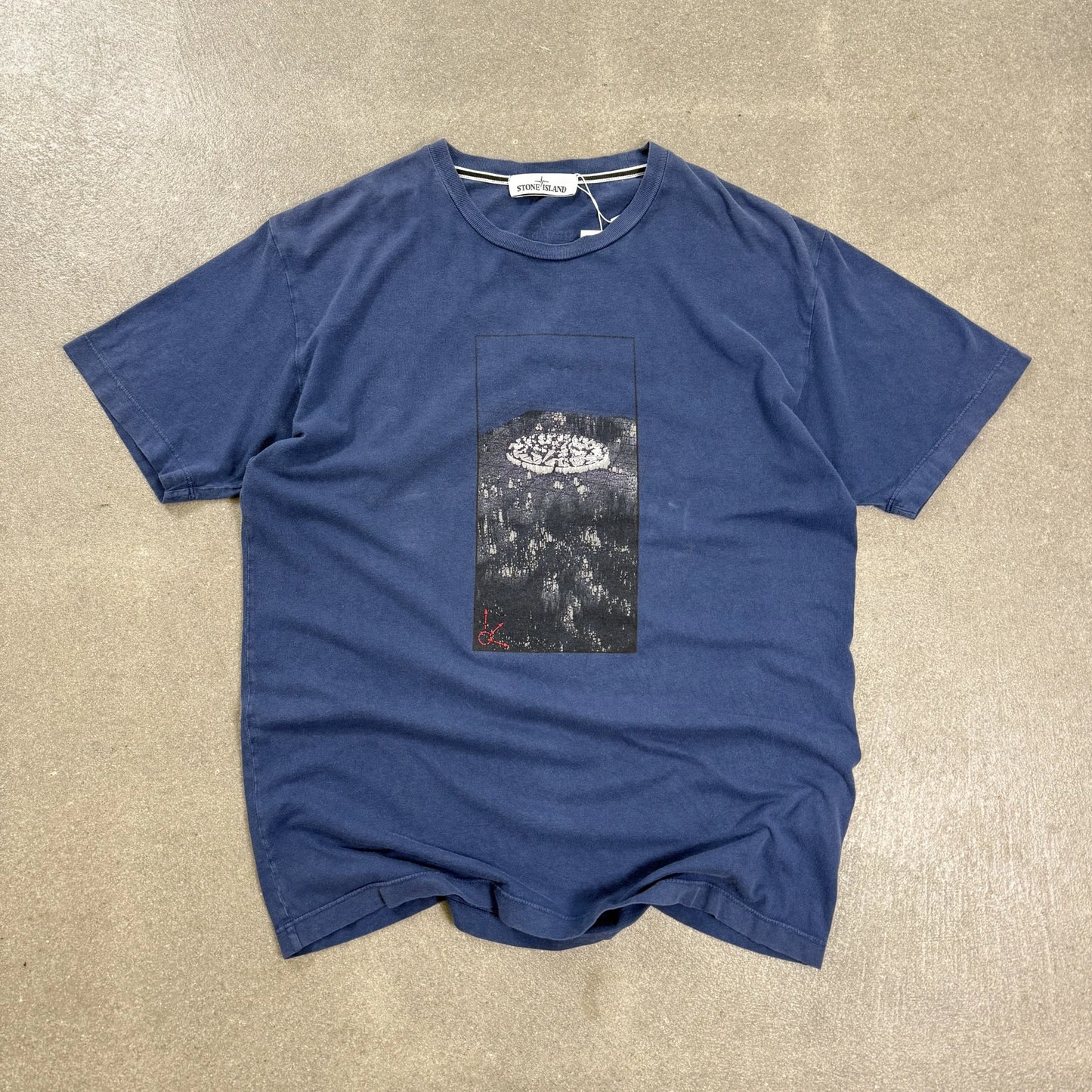 T-shirt Stone Island SS 2019 blu avio tintura in capo con stampa grafica Compass rettangolare