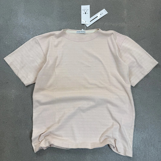 T-shirt Stone Island d'archivio vintage anni 80 era Massimo Osti in cotone rosa cipria con etichetta CP Company taglia M