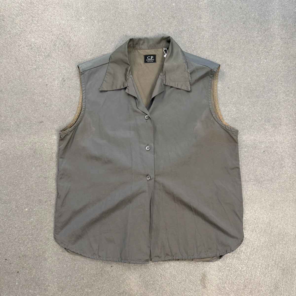 Camicia smanicata vintage C.P. Company SS96 verde salvia in cotone nylon taglia 40 IT