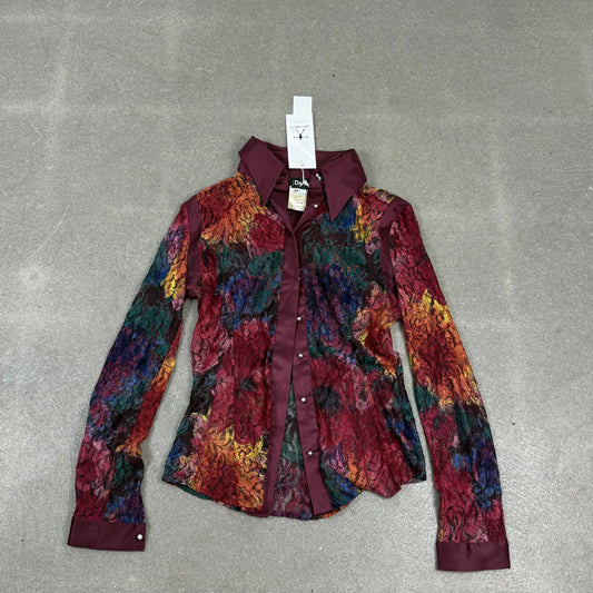 Camicia d'archivio D&G Dolce e Gabbana in pizzo multicolore con bottoni in perla taglia 40 IT